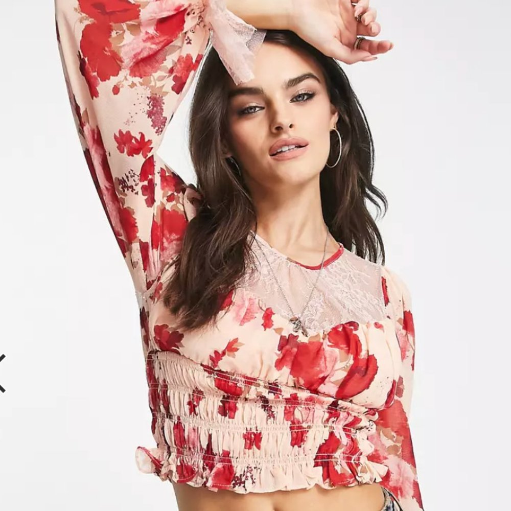 NWT Free People Daphne Blouse in Romantic Combo S - Picture 1 of 12